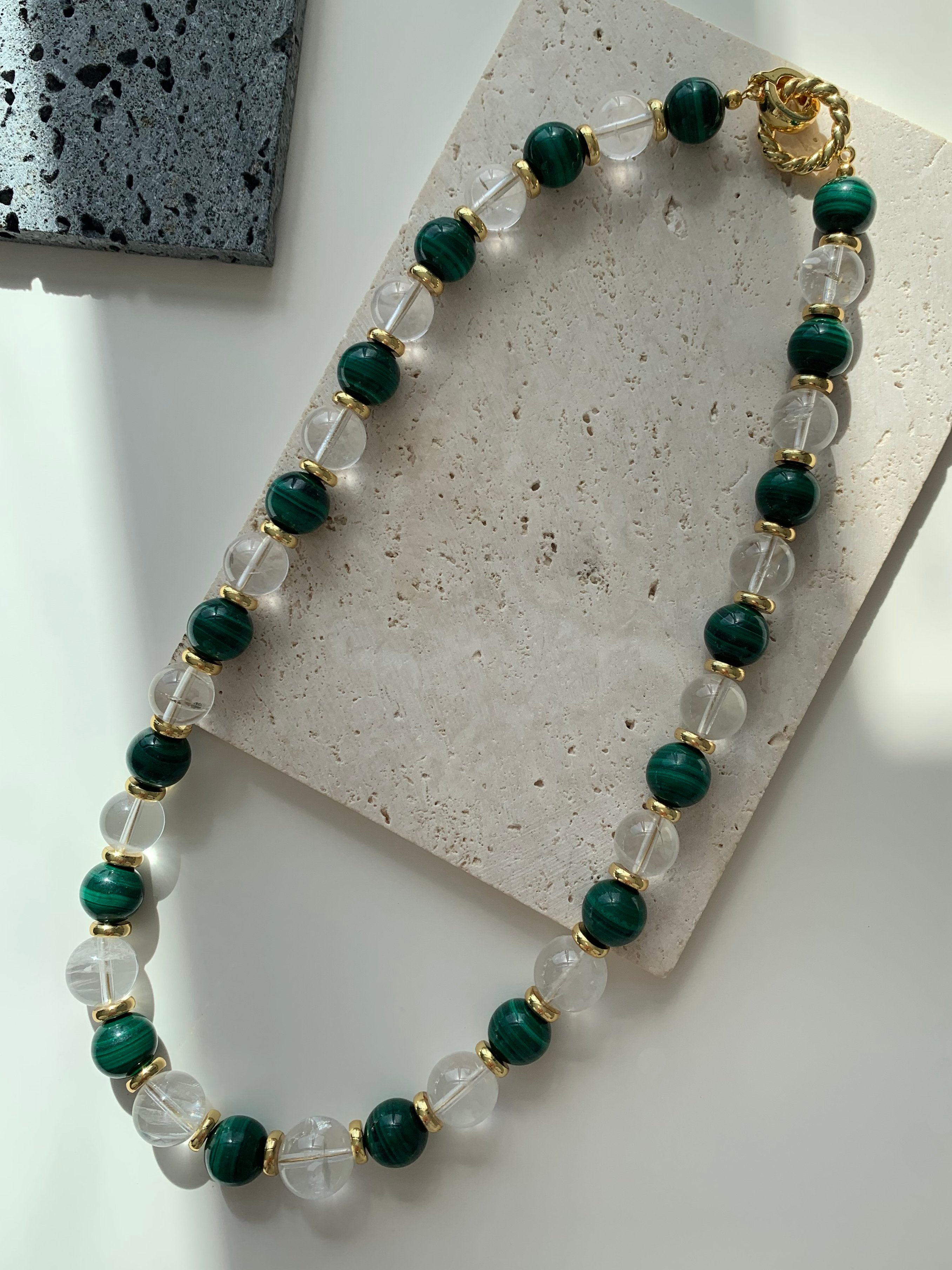 Malachite & Clear Quartz Balance Beaded Necklace