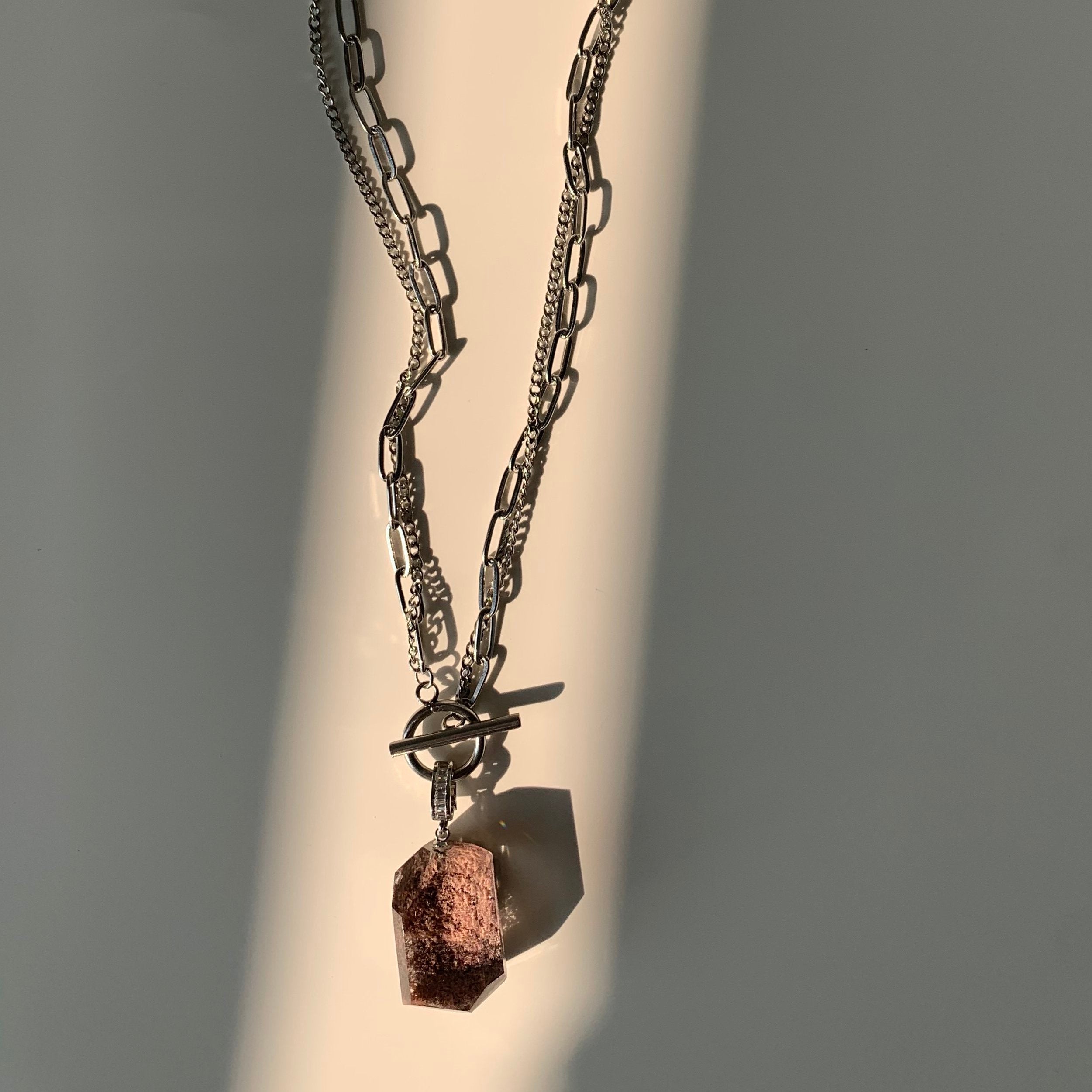 Pink Phantom Quartz Gentle Growth Pendant Necklace