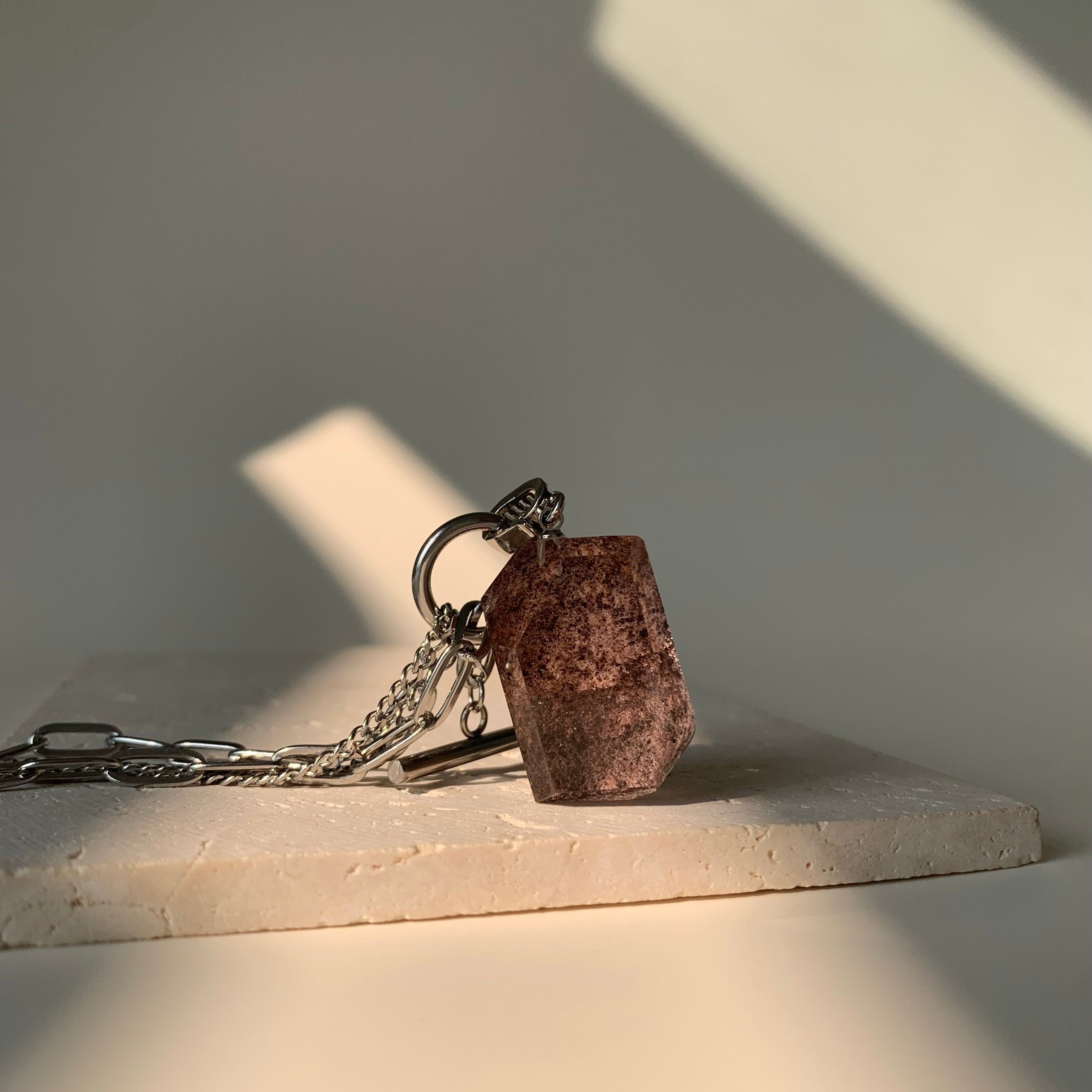 Pink Phantom Quartz Gentle Growth Pendant Necklace