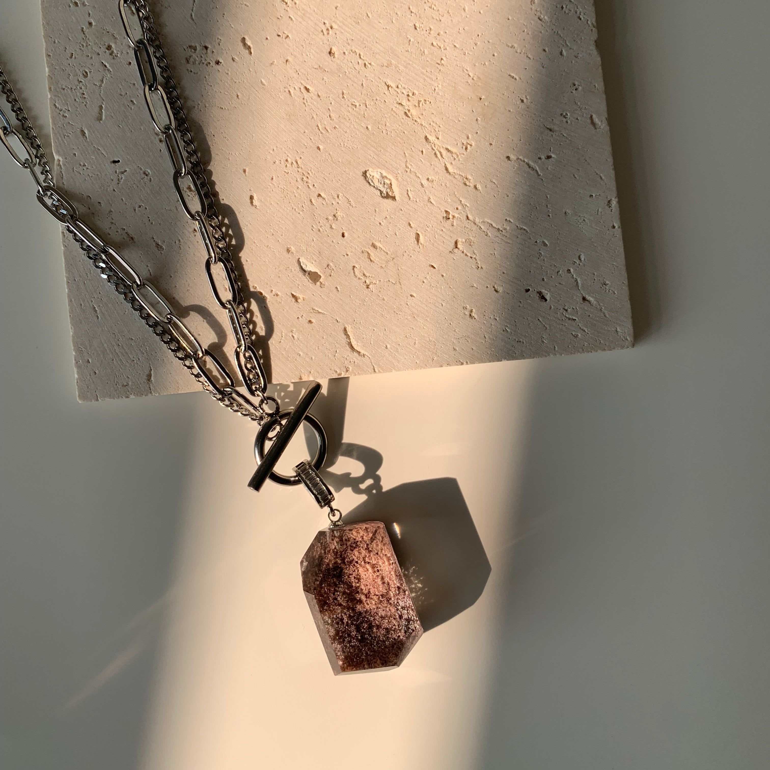 Pink Phantom Quartz Gentle Growth Pendant Necklace