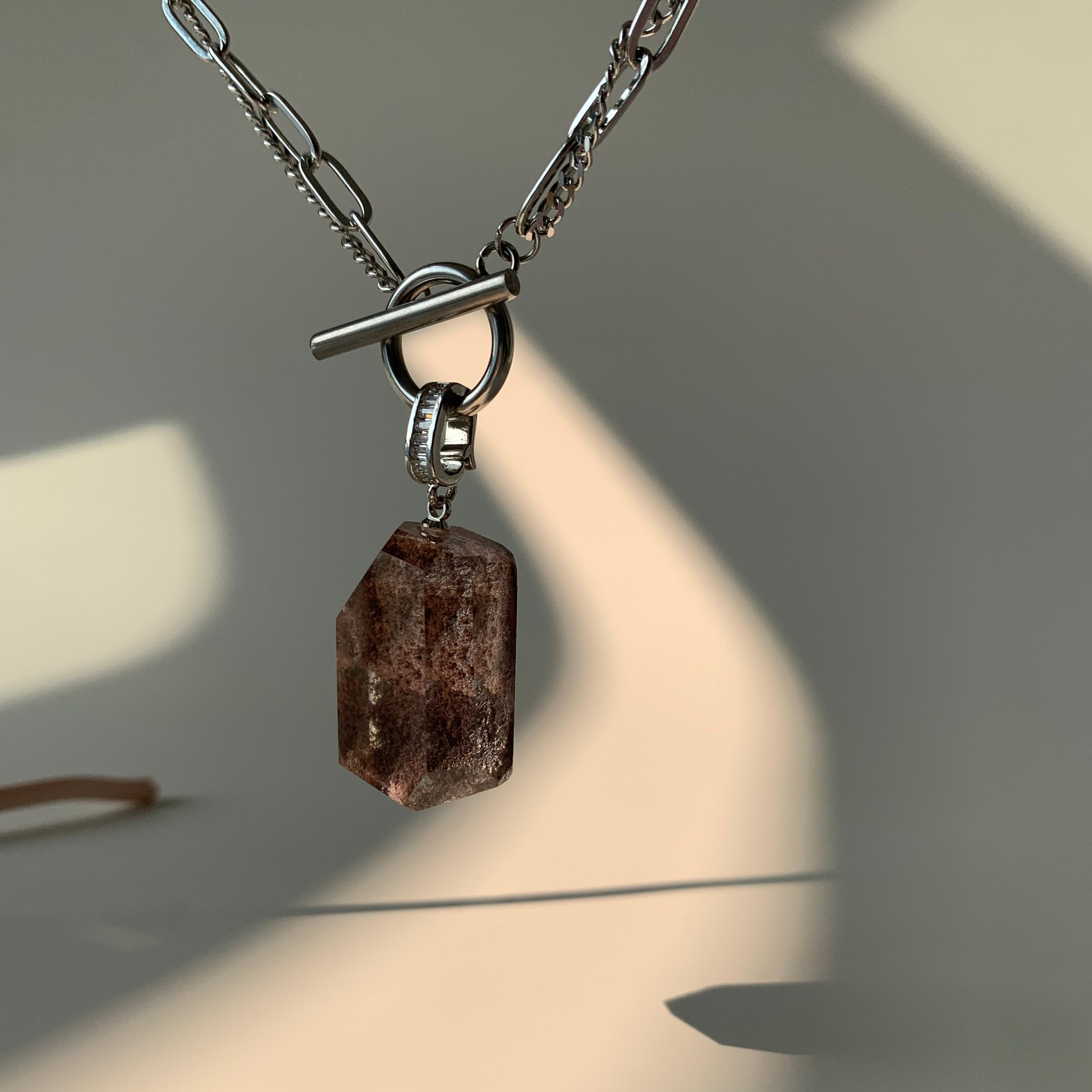 Pink Phantom Quartz Gentle Growth Pendant Necklace