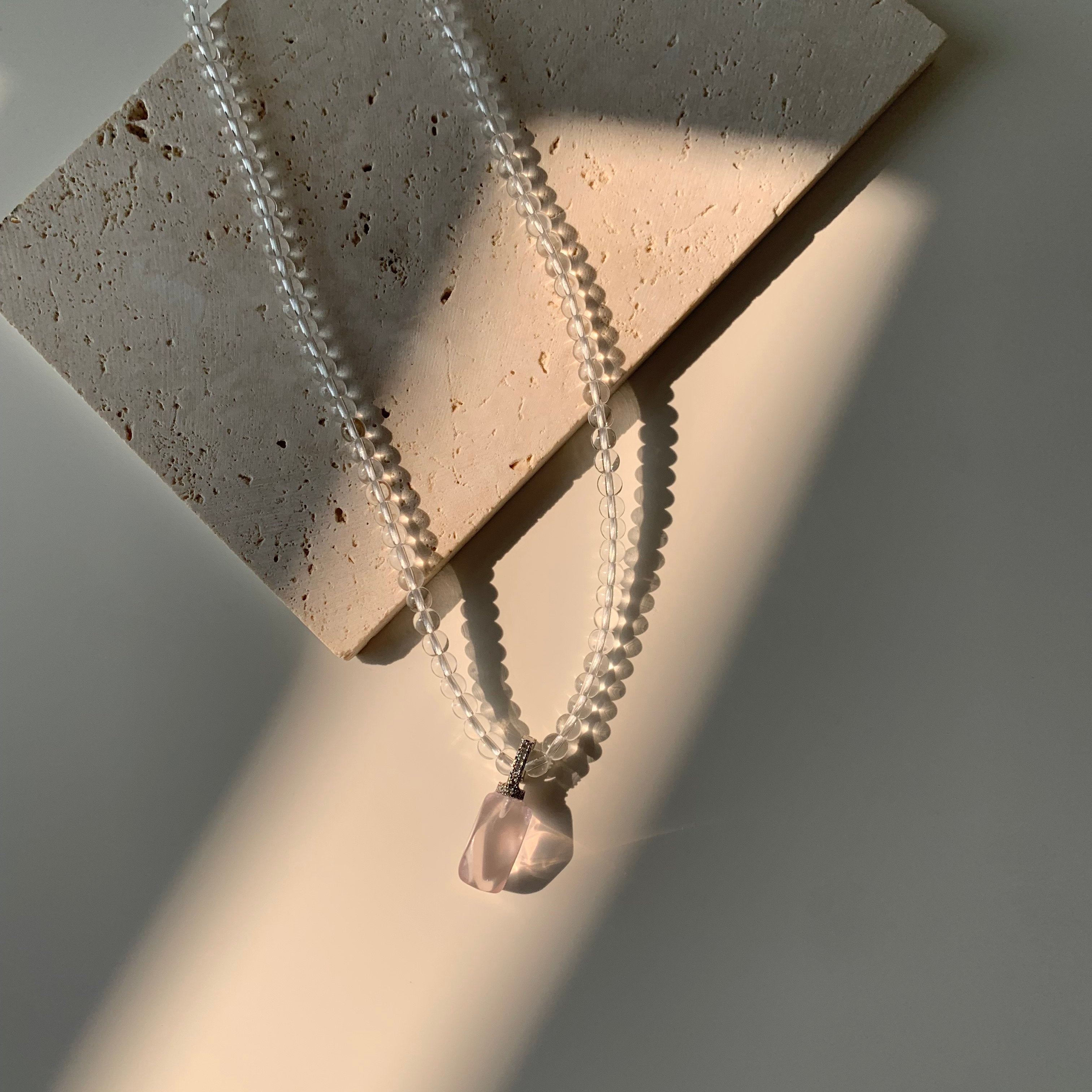 Rose Quartz & Clear Quartz Gentle Balance Necklac