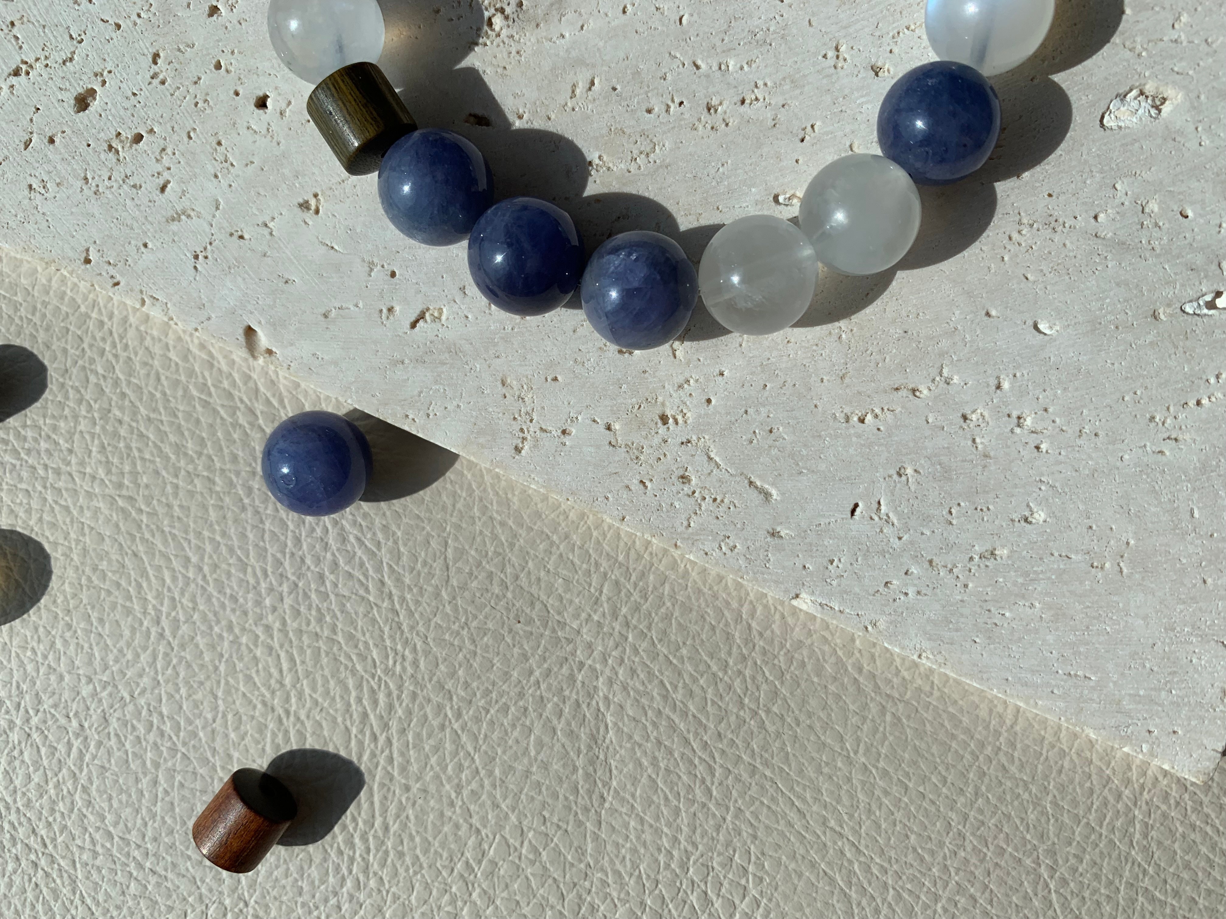 White Moonstone · Wood · Blue Aventurine Balance Bracelet